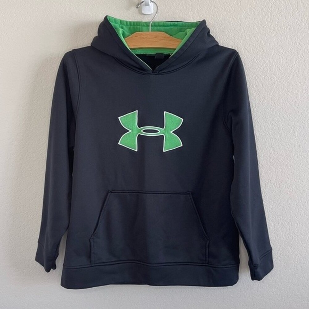 Under Armour Youth Kids Hoodie Pullover Sweater XL Black Green - EUC